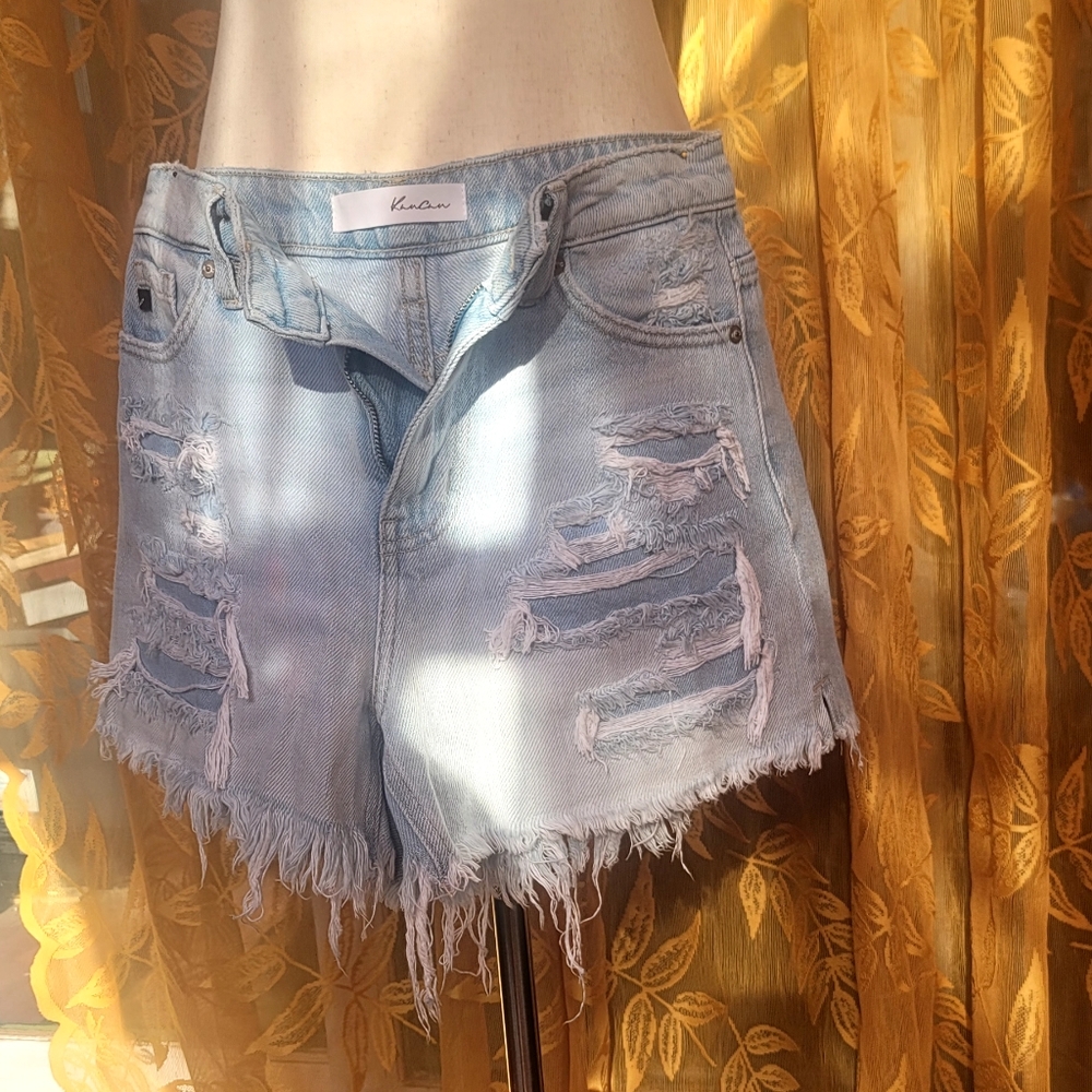 Kancan Light Wash Distressed Jean Shorts Size S (Measurements In Discription)